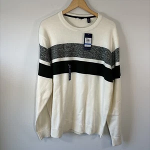 IZOD Knit Sweater Men's XL Long Sleeve Cream Chest Striped Crew Neck Casual - Picture 1 of 11