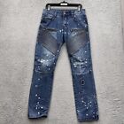 CJ Black Jeans Mens Size 30x32 Striaght Leg Blue Stone Wash Distressed Aztec