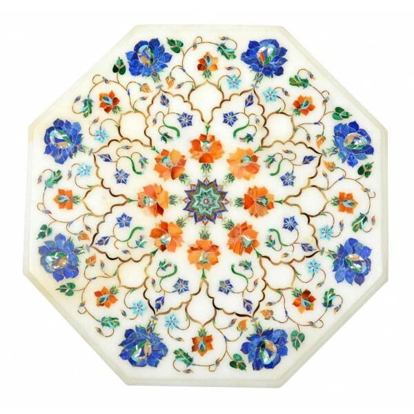 15" Marble Corner Table Top Semi Precious Stones Work floral Inlay Art Handmade - Image 1 of 1