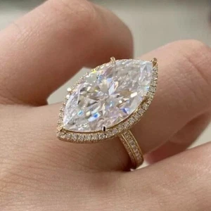 4Ct Marquise E-F VVS1 Certified Moissanite 14k Yellow Gold Plated Wedding Ring - Picture 1 of 4