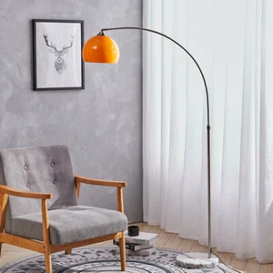 Arched Tall Floor Standing Lamp Marble Base Reading Warm Lamps w/Retro Lampshade - Picture 1 of 16