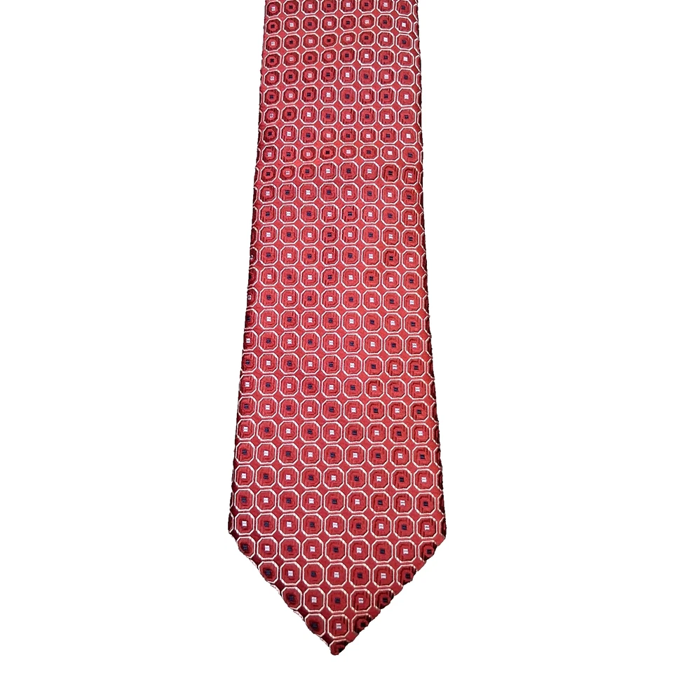 Corbata negra y marrón 1826 nueva con etiquetas patrón geométrico rojo 100% seda 58x3,25 Foto 1 de 4