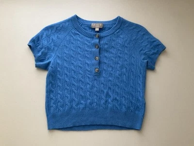 J.CREW Sail Blue Cashmere Cable-Knit Henley T-shirt Sweater Size S - Image 1 of 4