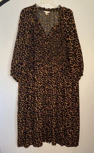 Terra & Sky Women's 3X Animal Print Smocked 3/4 Sl Button front Dress NWOT - Picture 1 of 11
