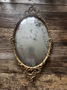 Antique Gold Metal Ornate Convex Bubble Glass Oval Picture Frame 23.5”x14” - Picture 1 of 8