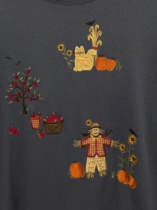 Halloween Cat. W.omens Sweatshirt Blue Size XL- 3XL Long Sleeve Scarecrow - Picture 1 of 7