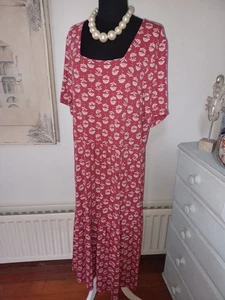SEASALT CORNWALL  FLORAL Paint Shards Red Floral Stretch Jersey Midi Dress UK 20 - Picture 1 of 10