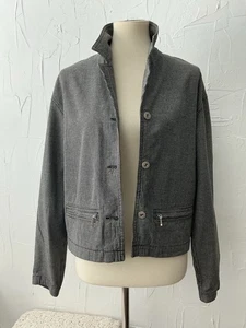 Women’s Gingham Jacket Denim M  100% Cotton Blk/Wh Military Short LIZ WEAR - Picture 1 of 23