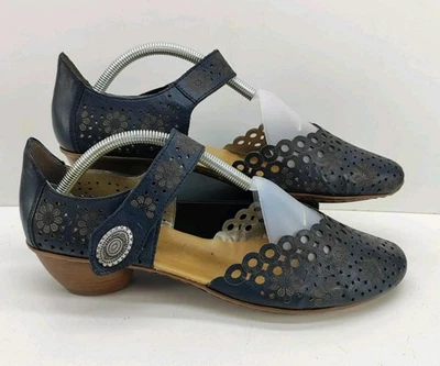 Rieker Antistress Leather Teal Blue Mary Jane Sandals Comfort Shoes Size UK 8 - Image 1 of 4