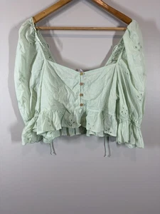 Blusa para mujer Zara verde menta con ojales talla M nueva con etiquetas ajustada Cottagecore ligera - Imagen 1 de 6