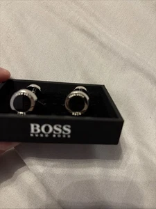 Hugo Boss simony round cufflinks 50219288 new Black And Silver - Picture 1 of 7