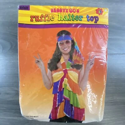 Groovy 60-х оборки с бретелью через шею верхний костюм платье вверх косплей взрослых OS - Изображение 1 из 4