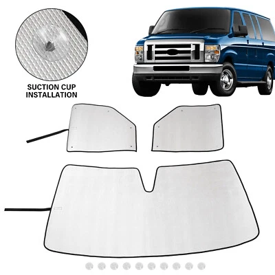 For Ford E150/E250 Econoline 1992-2025 Van Windshield SunShade Set W/Side Shades - Image 1 of 4