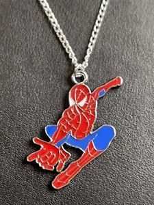 SPIDERMAN SUPERHERO CHARM NECKLACE 16” Silver Plated Chain in gift bag - Picture 1 of 2