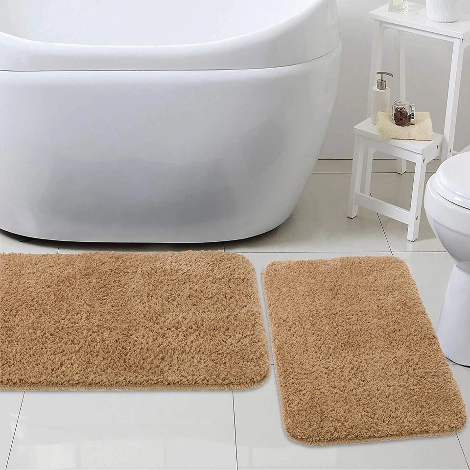 Novo Conjunto de Tapete de Banho de Pelúcia Grossa Super Macia de Microfibra Grande 2 Peças Cores Sólidas - Imagem 1 de 1