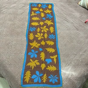 Falling leaves Vera oblong scarf blue and brown - Picture 1 of 5