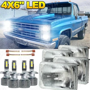 4X6 Stock Glass Lens / Metal Headlight 6000k LED HID Light Bulb Headlamp Set - Picture 1 of 12
