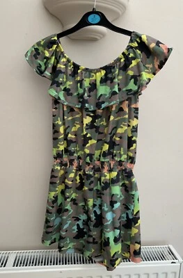 Girls River Island Khaki Camouflage Print Bardot Play Suit  Age 11-12 Years - Image 1 of 3