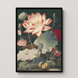 Serene Lotus Bloom Cross Stitch Pattern - Tranquil Garden - Cross Stitch Chart - Picture 1 of 3