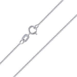 10K Solid White Gold Box Necklace Chain 0.6mm 16-24" - Polished Link Women Men - Picture 1 of 2