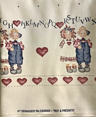 Raggedy Pals Border - "Past & Present" #7159 Cotton Fabric 2yds  - Image 1 of 3