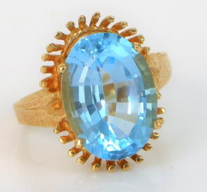 VTG BEAUTIFUL 14K YELLOW PLUMB GOLD FINE BLUE STONE COCKTAIL RING SZ 6 5.2GRAMS - Picture 1 of 1