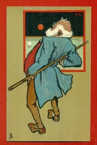 MAN AND BILLIARD VINTAGE POSTCARD 4484 - Picture 1 of 2