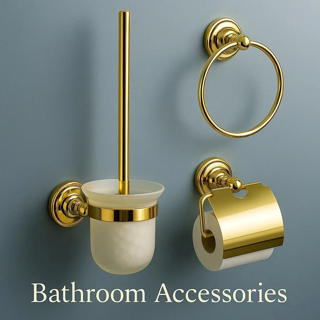 4-teiliges Badezimmer-Set Mattschwarz – Handtuchring, Stange, Toilettenpapierhalter & Haken