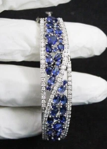 2.24ct Natural Round Diamond 14K White Gold Sapphire Anniversary Bracelet - Picture 1 of 15