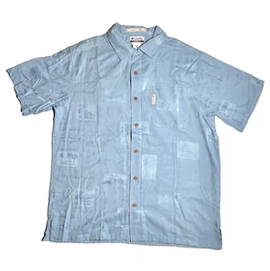 Columbia Sportswear Shirt Mens Large River Lodge Blue Hawaiian Palm Trees Aloha - Picture 1 of 8