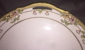 Vintage Nippon China Floral Cake Serving Plate Gold Handles Hand Painted - Picture 1 of 12