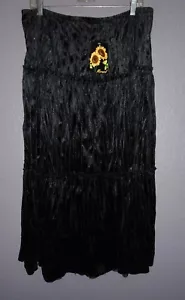 MIRASOL ATLANTIS GROUP BLACK VELVET SEQUIN EMBELLISHED MAXI TIERED SKIRT SZ L - Picture 1 of 8