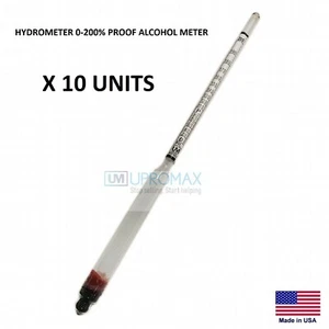 Proof & Tralle Hydrometer Alcohol Meter Testing Spirit Scale 0- 200% 10 UNIT LOT - Picture 1 of 6