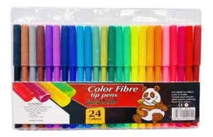 24 Felt Tip Pens Set Fine Fibre Drawing Marker Colouring Art School Colour Kids - Picture 1 of 6