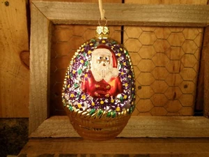 Adorno vintage de Christopher Radko ~ Santa en cesta de flores - Imagen 1 de 2