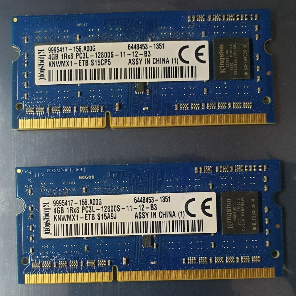 Kingston 8GB 2X4GB DDR3 1RX8 1600MHz PC3L-12800S 204pin SODIM Laptop Memory RAM  - Image 1 of 1