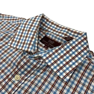 Hickey Freeman Men’s Cotton/Linen L/S Button Shirt Blue/Brown Plaid • XL - Picture 1 of 7
