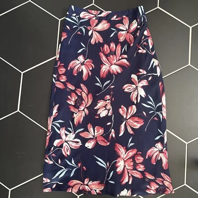 Hutch Anthropologie Skirt Navy Blue Pink Floral Zipper Size 2 Knee Midi 31’’Long - Image 1 of 4