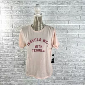 Camiseta Wildfox Travels Well Con Tequila Keke Rosa Sal Mangas Cortas Pequeñas - Imagen 1 de 10