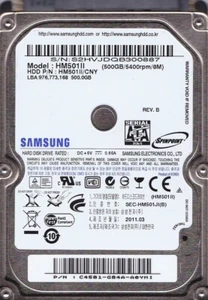 Samsung HM501II p/n: -G84A- s/n: S2H SEC-HM501JI(B) 2011 2AJ10001 500GB SATA 2.5 - Imagen 1 de 4