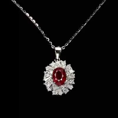 Silver Pendant Ruby Genuine Natural Mined Gem Solid Sterling With Chain - Image 1 of 4