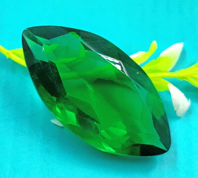 Lab-Created Certified 91 Ct Green Moldavite Czech Republic Marquise Cut Gems KUJ - Image 1 of 4