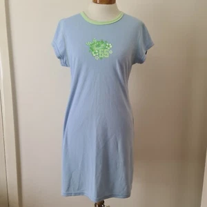 VINTAGE Y2K 2001 Tshirt Tee Dress Sporty Spice Hibiscus Print Size 14 Blue/Green - Picture 1 of 6