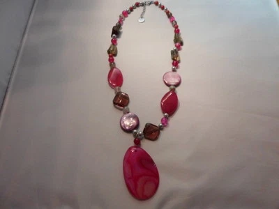 Collar de cuentas de vidrio y perlas de concha de ágata rosa y gris, 20"-134,00 quilates Foto 1 de 4