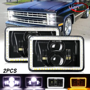 For 1981-1986 Chevy C30/C20/C10 4x6" LED Headlights Hi/Lo Beam Turn Signal DRL - Picture 1 of 12