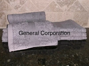 48 NEW GREY SALON SPA GYM TOWELS DOBBY BORDER RINGSPUN 16X27 3LBS PREMIUM - Picture 1 of 2