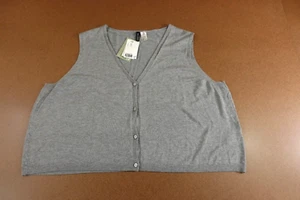 H&M Divided Womens XXL Heather Gray Button Front V Neck Sweater Boxy Vest NWT - Picture 1 of 8