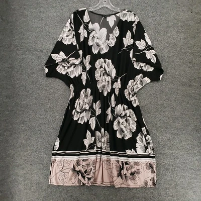 Lane Bryant Dress Women 18 Black Soft Stretch Shirred Blouson Knee Length Floral - Image 1 of 4