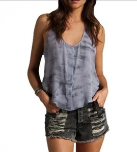 REFORMATION lila Batik ärmellos Seide Print Knopfleiste Top Damen Größe XS - Bild 1 von 6