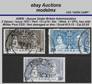 Aden Under British Admin. - 1937, Set Of Three, VFU - Scott #13-15	 -  Cat.$5.65 - Picture 1 of 2